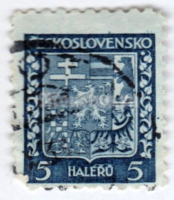 марка Чехословакия 5 геллер "Coat of Arms" 1929 год Гашение
