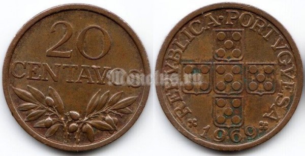 монета Португалия 20 сентаво 1969 год