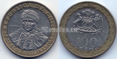 монета Чили 100 песо 2011 год
