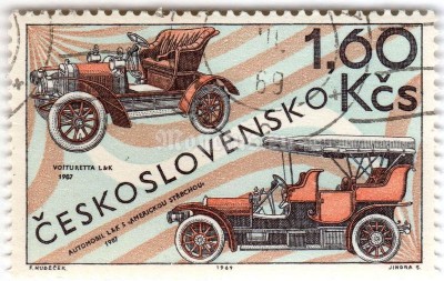 марка Чехословакия 1,60 кроны "Laurin & Klement (1907)" 1969 год Гашение