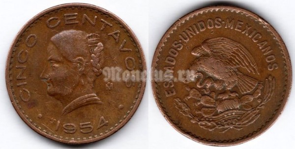 монета Мексика 5 сентаво 1954 год