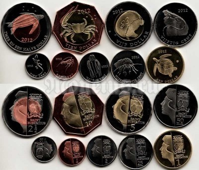 Сент-Эстатиус (Нидерланды) набор из 9-ти монет 2012 год морские животные