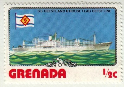 марка Гренада 1/2 цента С. с. Geestland и флаг дома заповеднике линии 1976 год