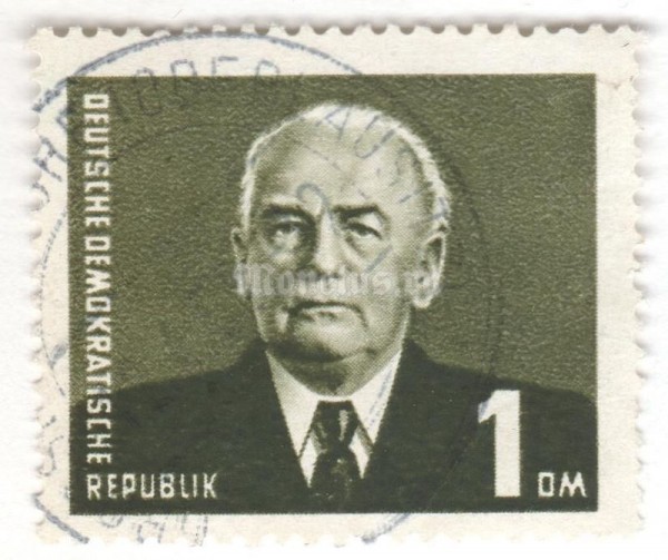 марка ГДР 1 марка "Wilhelm Pieck (1876-1960)" 1958 год Гашение