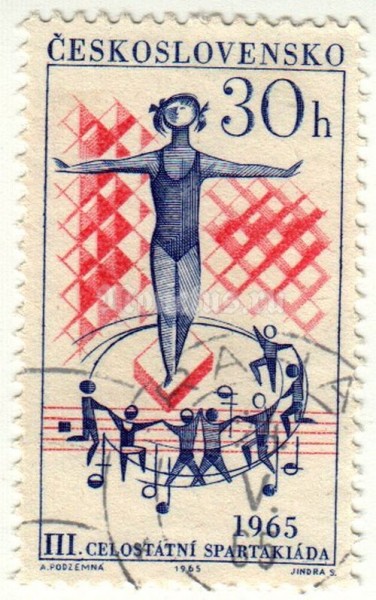 марка Чехословакия 30 геллер "3-я республиканской Спартакиада" 1965 год