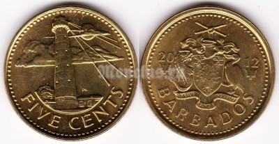 монета Барбадос 5 центов 2012 год Маяк