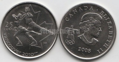 Канада 25 центов 2008 год XXI Зимние Олимпийские Игры 2010 года в Ванкувере фигурное катание