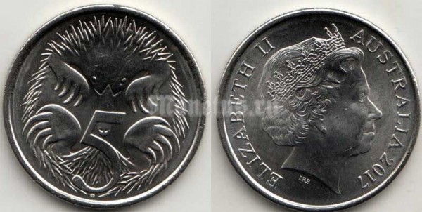монета Австралия 5 центов 2017 год - Ехидна