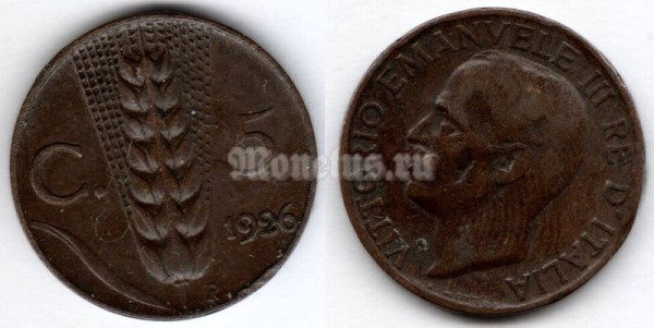 монета Италия 5 чентезимо 1926 год