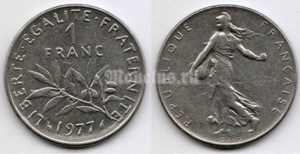 монета Франция 1 франк 1977 год