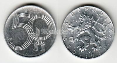 монета Чехия 50 геллеров 1995 год