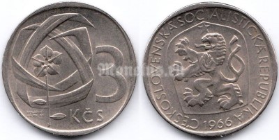 монета Чехословакия 3 кроны 1966 год