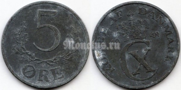 монета Дания 5 эре 1942 год