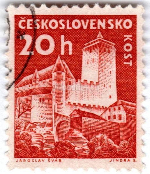 марка Чехословакия 20 геллеров "Kost castle*" 1960 год Гашение