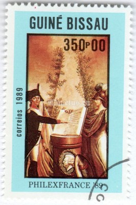 марка Гвинея-Биссау 350 песо "Lafayette, Liberty" 1989 год Гашение