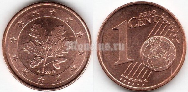 монета Германия 1 евроцент 2019 год