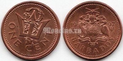 монета Барбадос 1 цент 1997 год