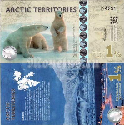 бона Арктика 1,5 доллара 2014 год, пластик