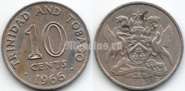 монета Тринидад и Тобаго 10 центов 1966 год