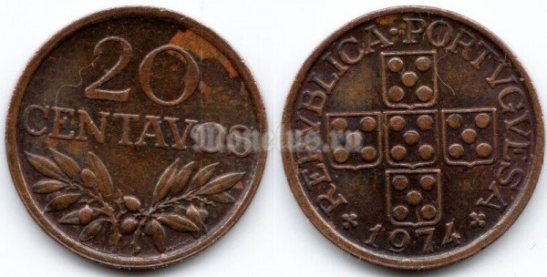 монета Португалия 20 сентаво 1974 год