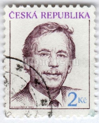 марка Чехия 2 кроны "Václav Havel (1936-2011), president" 1993 год Гашение