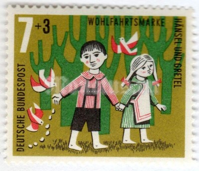 марка ФРГ 7+3 пфенниг "Scene from the fairy tale "Hansel and Gretel"" 1961 год