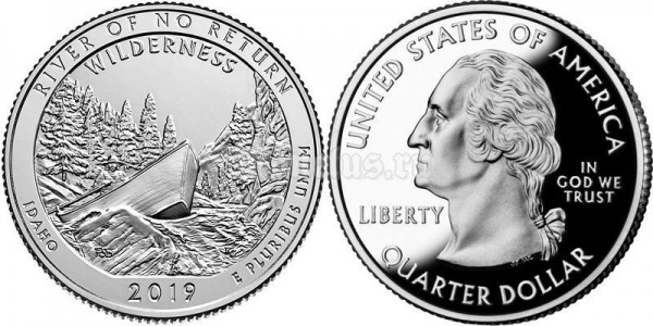 монета США 25 центов 2019 год Резерват им. Франка Черча, штат Айдахо, 50-й парк