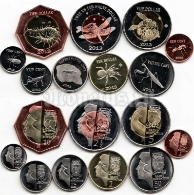 Сент-Эстатиус ( Нидерланды) набор из 9-ти монет 2013 год насекомые