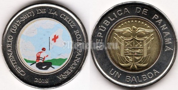 монета Панама 1 бальбоа 2018 год - 100 лет Красному кресту