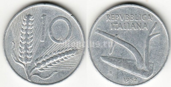 монета Италия 10 лир 1951 - 1979 год