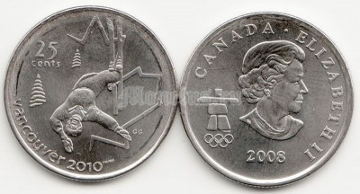 Канада 25 центов 2008 год XXI Зимние Олимпийские Игры 2010 года в Ванкувере фристайл