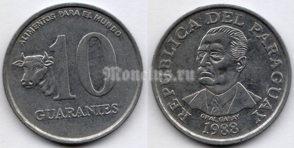 монета Парагвай 10 гуарани 1978-1988 год