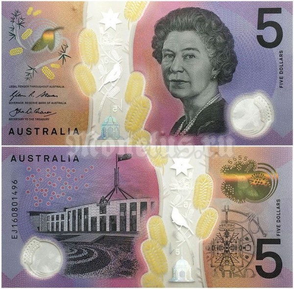 банкнота Австралия 5 долларов 2016 год - Елизавета II, пластик