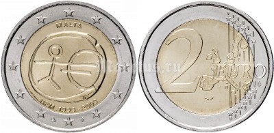 монета Мальта 2 евро 2009 год 10 лет Экономическому и валютному союзу