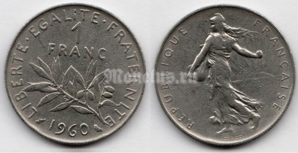 монета Франция 1 франк 1960 год