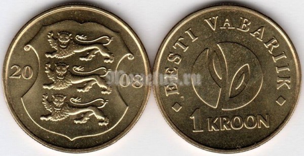 монета Эстония 1 крона 2008 год - 90 лет Эстонской республике
