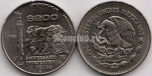 монета Мексика 200 песо 1985 год - 175 лет Независимости