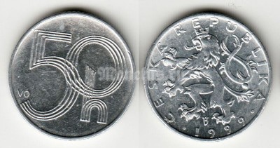 монета Чехия 50 геллеров 1999 год