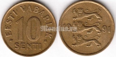 монета Эстония 10 сентов 1991 год
