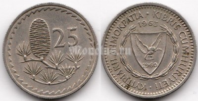 монета Кипр 25 милей 1963 год