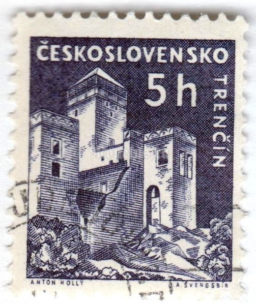 марка Чехословакия 5 геллеров "Trenčín castle" 1960 год Гашение
