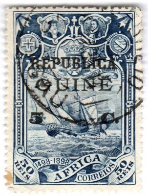 марка Португальская Гвинея 5 центаво "Republica on Stamps Macau" 1913 год Гашение