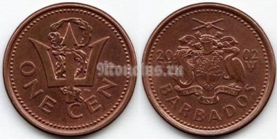 монета Барбадос 1 цент 2002 год