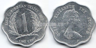 монета Восточные Карибы 1 цент 1987 год