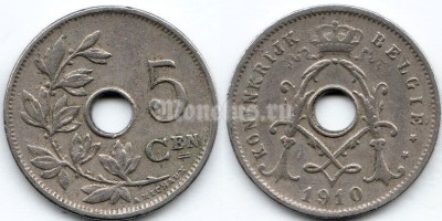 монета Бельгия 5 сантимов 1910 год BELGIË