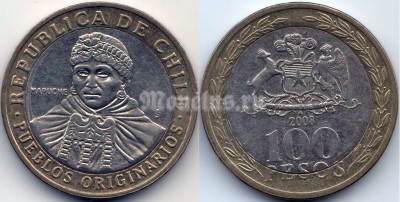 монета Чили 100 песо 2008 год