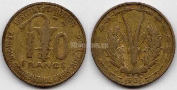 монета Французская Западная Африка Того 10 франков 1957 год