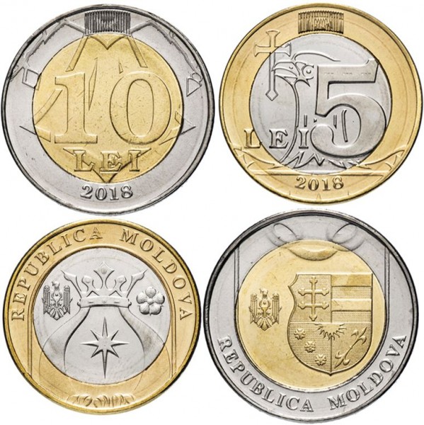 Молдавия набор из 2-х монет 5 и 10 лей 2018 год биметалл
