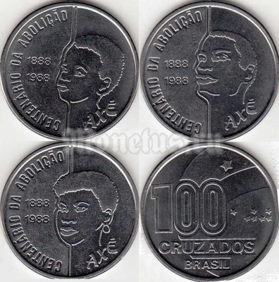 Бразилия набор из 3-х монет 1988 год Столетие отмены рабства