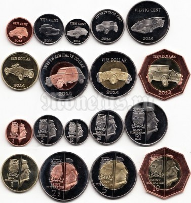 Сент-Эстатиус ( Нидерланды) набор из 9-ти монет 2014 год автомобили